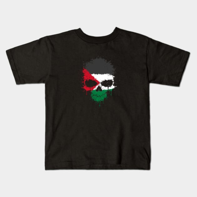 Chaotic Palestinian Flag Splatter Skull Kids T-Shirt by jeffbartels